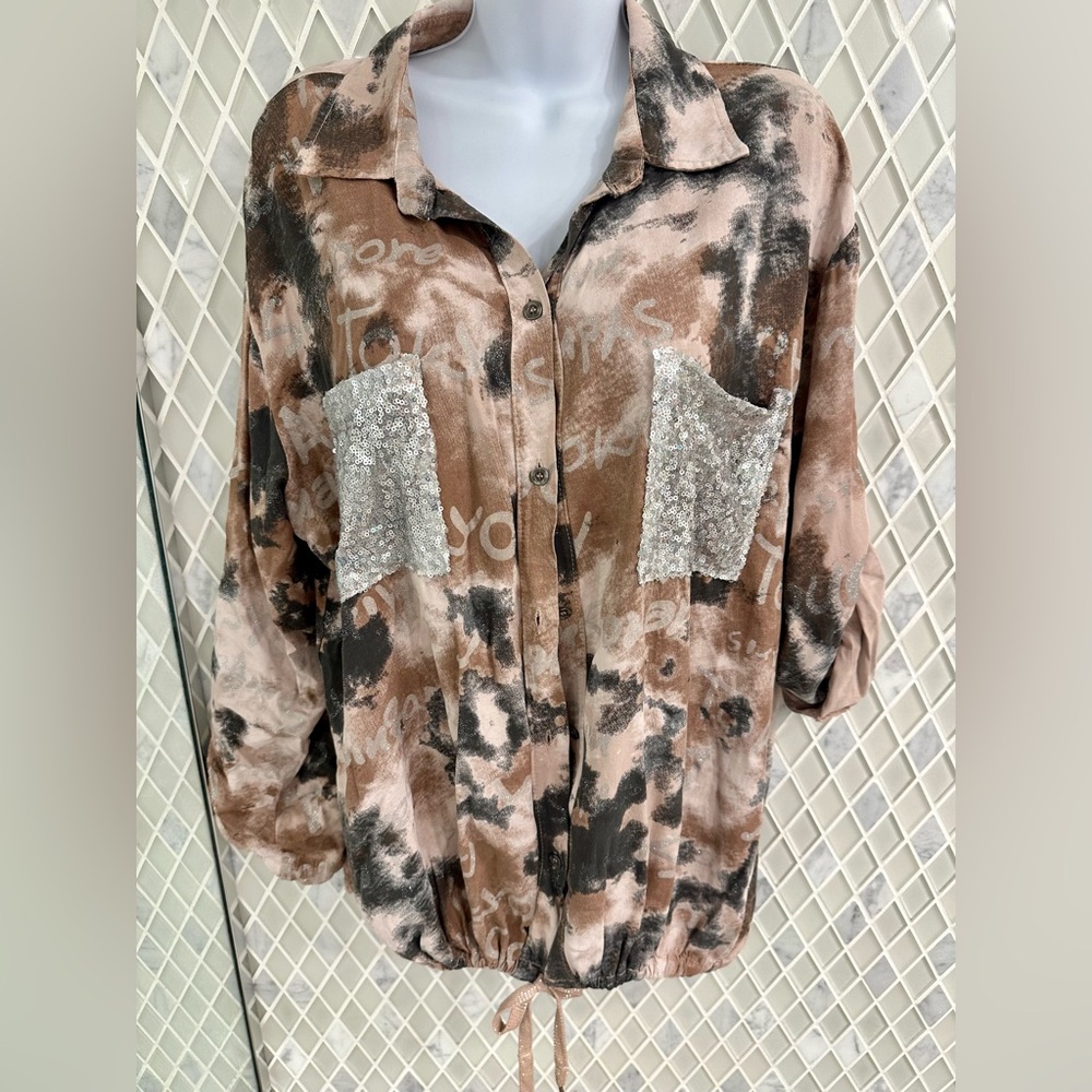 NT by Amati Sparkly Tie Dye Pattern Blouse, Sequin Pockets
